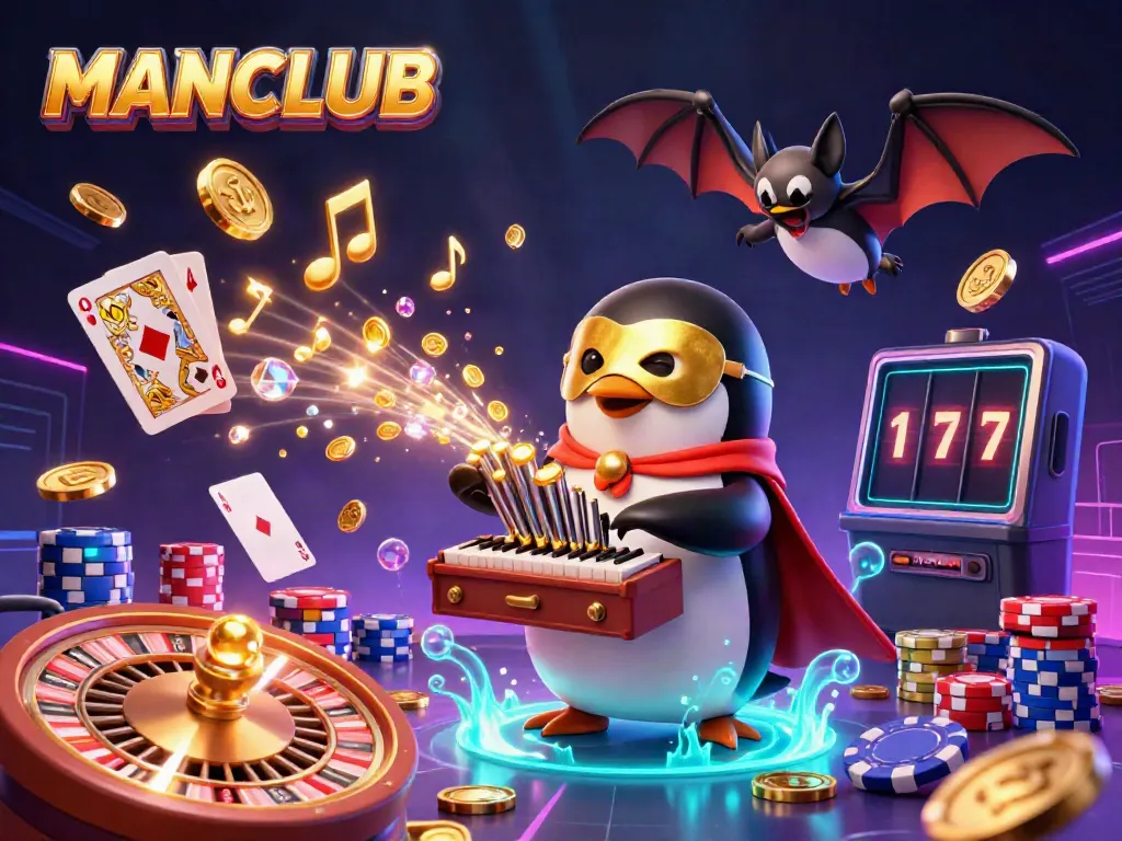 Engage with MANCLUB as you spin the roulette wheel alongside a playful phantom opera penguin.