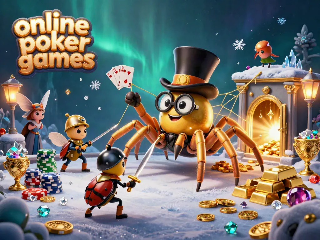 Experience exciting online poker games amidst vibrant characters and dynamic casino elements.