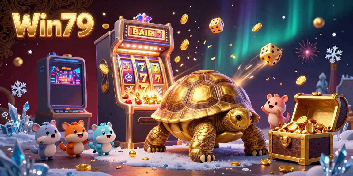 Experience the excitement of Win79 with a golden tortoise pinball machine and vibrant casino elements.